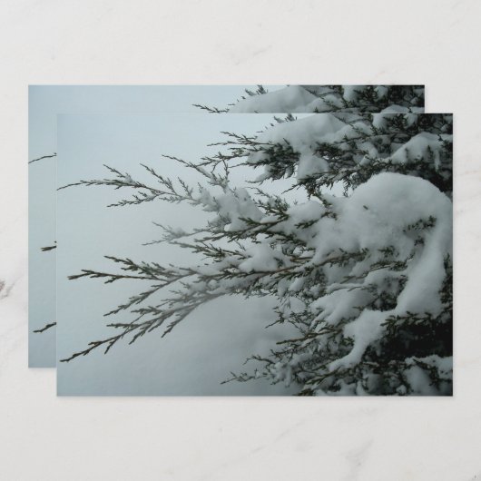 雪が付いている冬の結婚式の常緑の木 招待状 (正面/裏面)