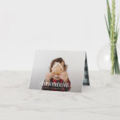 雪が多いおもしろい写真スクリプト文字とタータンチェックファミリ ノートカード (正面)