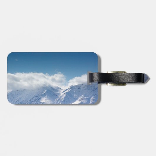 雪が多い山頂の写真が付いている荷物のラベル ラゲッジタグ (裏面横)