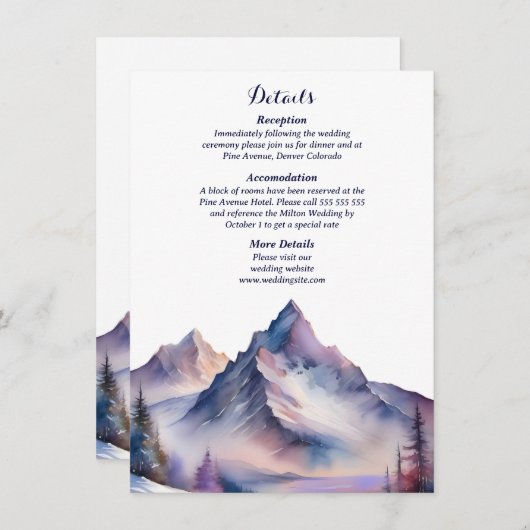雪が山の風景を覆結婚った エンクロージャーカード (正面/裏面)