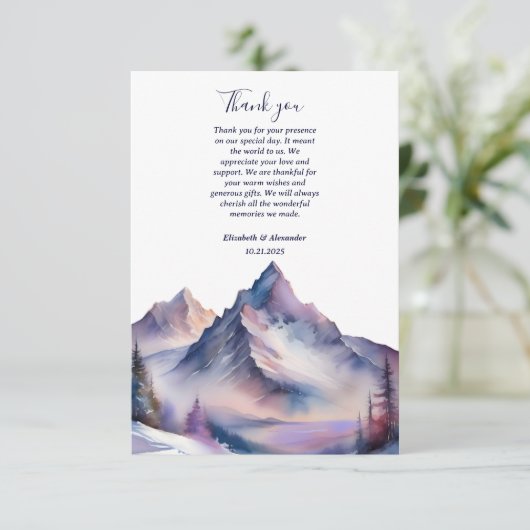 雪が山の風景を覆結婚った サンキューカード (スタンド正面)