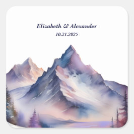 雪が山の風景を覆結婚った スクエアシール