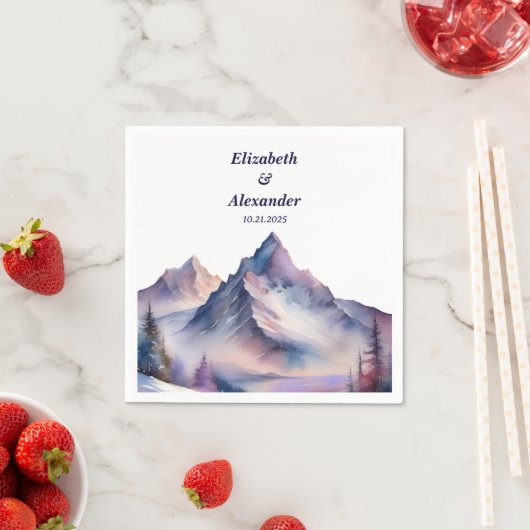 雪が山の風景を覆結婚った スタンダードカクテルナプキン (インサイチュ)