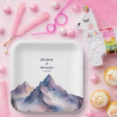 雪が山の風景を覆結婚った ペーパープレート (パーティー)