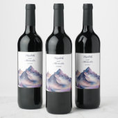 雪が山の風景を覆結婚った ワインラベル (ボトル)