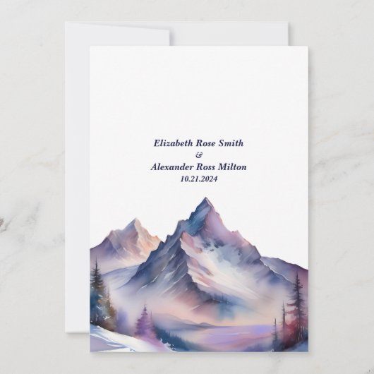 雪が山の風景を覆結婚った 招待状 (裏面)