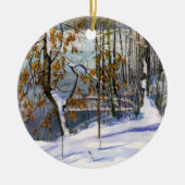 雪が水の色に落絵画ちた セラミックオーナメント (正面)