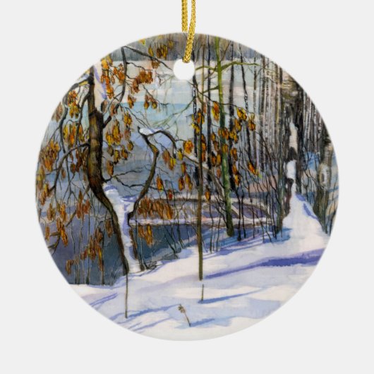 雪が水の色に落絵画ちた セラミックオーナメント (正面)