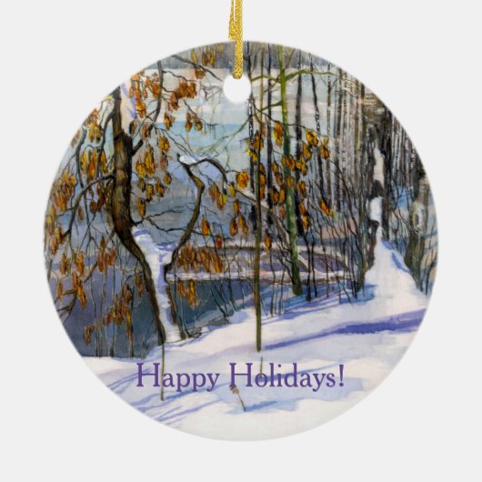 雪が水の色に落絵画ちた セラミックオーナメント (裏面)