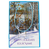 雪が水色に落ちた ミディアムペーパーバッグ (正面)