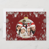 雪が渦を巻く赤い写真のクリスマス装飾 シーズンカード (正面)