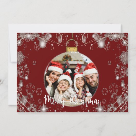 雪が渦を巻く赤い写真のクリスマス装飾 シーズンカード (正面)