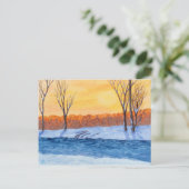 雪が溶ける – 冬の絵画夕日 ポストカード (スタンド正面)