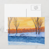 雪が溶ける – 冬の絵画夕日 ポストカード (正面/裏面)
