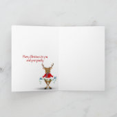 雪が積もったキャビンの窓のサンタクロース カード (内部)