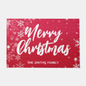 雪が積もった聖降誕祭の赤い背景 ドアマット (正面)