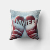 雪が積もった赤い冬のミトン クッション (裏面)