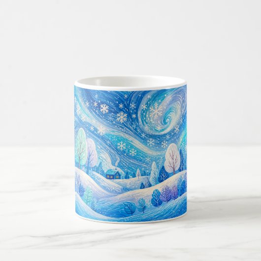 雪が舞う山の森 コーヒーマグカップ (中央)