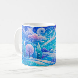 雪が舞う山の森 コーヒーマグカップ