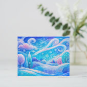 雪が舞う山の森 ポストカード (スタンド正面)