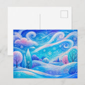 雪が舞う山の森 ポストカード (正面/裏面)