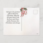 雪が覆われたエバーグリーン詩篇46:10聖書のクリスマス シーズンポストカード (裏面)