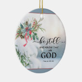 雪が覆われたエバーグリーン詩篇46:10聖書のクリスマス セラミックオーナメント (右)