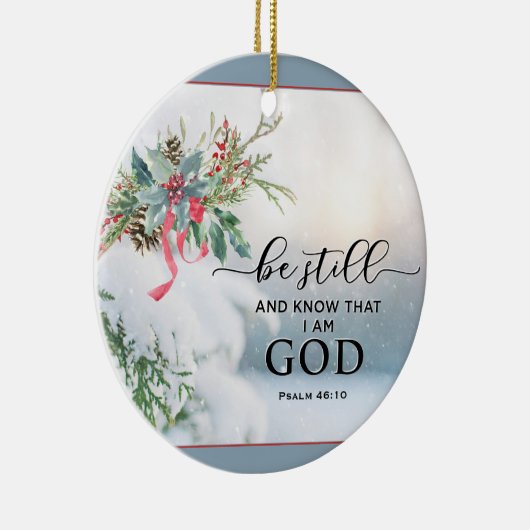 雪が覆われたエバーグリーン詩篇46:10聖書のクリスマス セラミックオーナメント (右)