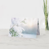 雪が覆われた常緑クリスマス詩篇46:10聖書 シーズンカード (裏面)