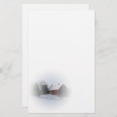 雪が赤い冬のカントリーバーンで覆われた 便箋 (正面/裏面)