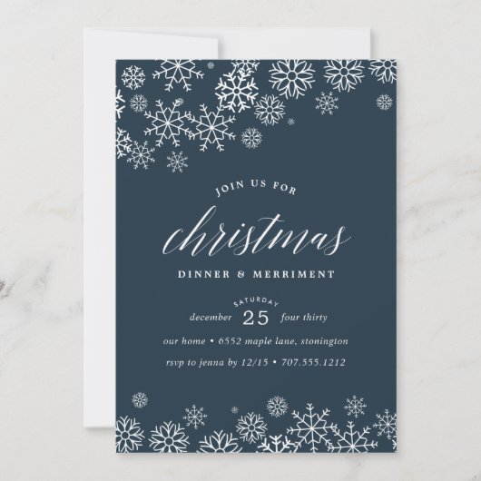 雪が降り注ぐ |クリスマスディナー招待状 招待状 (正面)
