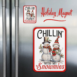雪が降るかわいい冬の雪だるま マグネット
