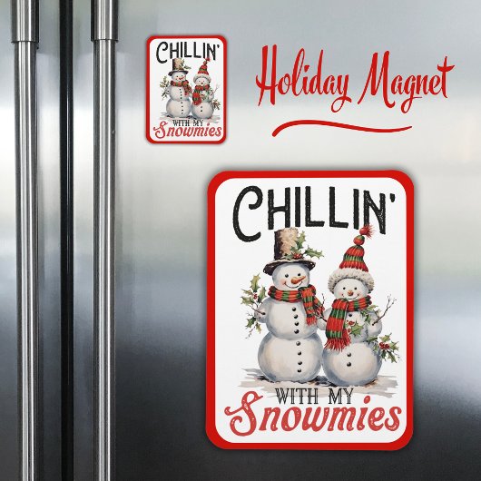 雪が降るかわいい冬の雪だるま マグネット