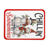 雪が降るかわいい冬の雪だるま マグネット (横)