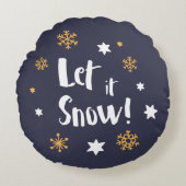 "雪が降るようにして下さいそれが!"  書道のクリスマスの青 ラウンドクッション (正面)
