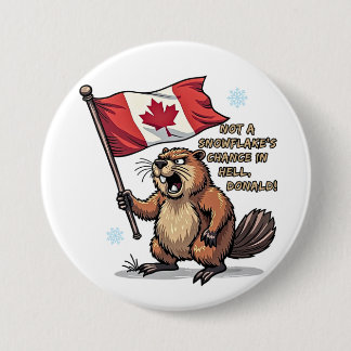 雪が降るチャンスはない、ビーバー、カナダ国旗。 缶バッジ