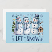 雪が降るバフロー・プレイドのクリスマスファミリー冬 シーズンカード (正面/裏面)