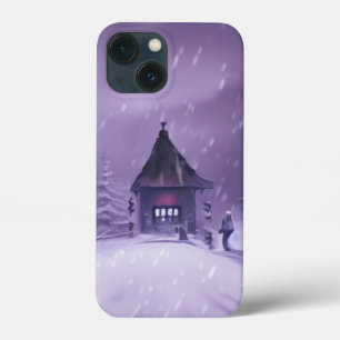 雪が降る冬のコテージ iPhone 13 MINIケース