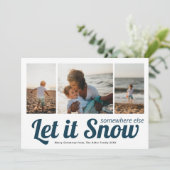 雪が降る場所はここじゃない 3枚の写真を並べたクリスマスカード カード (スタンド正面)