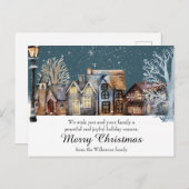 雪が降る夜の居心地の良い冬の村 ポストカード (正面/裏面)