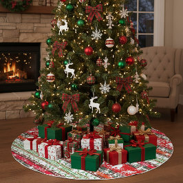 雪が降る森のクリスマス ブラッシュドポリエステルツリースカート