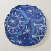 雪が降る雪片 ラウンドクッション (正面)
