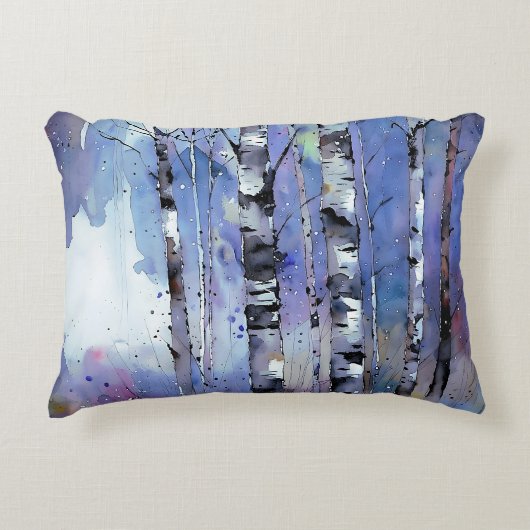 雪が降る魔法の樺の木 アクセントクッション (正面)