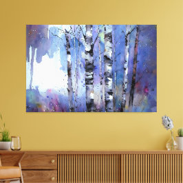 雪が降る魔法の樺の木 キャンバスプリント