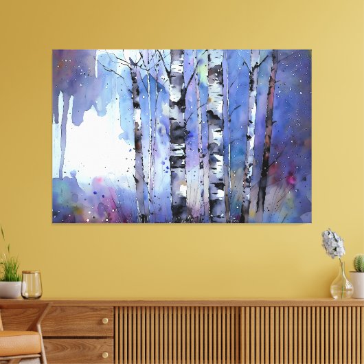 雪が降る魔法の樺の木 キャンバスプリント (インサイチュ (リビング))