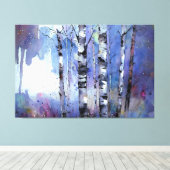 雪が降る魔法の樺の木 キャンバスプリント (インサイチュ (ウッドフロア))