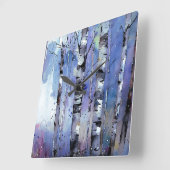 雪が降る魔法の樺の木 スクエア壁時計 (傾斜)