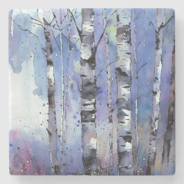 雪が降る魔法の樺の木 ストーンコースター