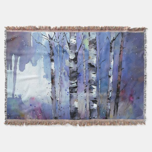 雪が降る魔法の樺の木 スローブランケット (正面)