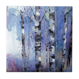 雪が降る魔法の樺の木 タイル